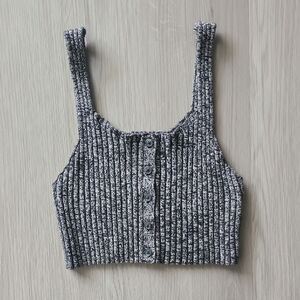 Silence + Noise Gray Ribbed Button Crop Women's Tank Top Large Stretchy Summer